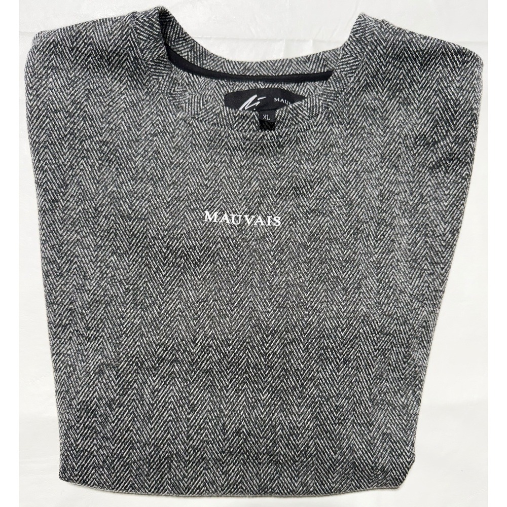 Mauvais Mens XL Gray Chevron Herringbone Textured T Shirt Short Sleeve Logo